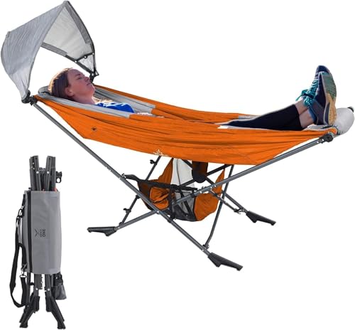 hängematte outdoor mit gestell und verstellbarem sonnenschutz, mock one, orange