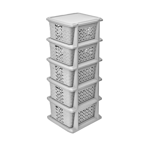 Produktbild: branQ multifunktionales regal mit 5 körben, hellgrau, cotton design, bpa-frei