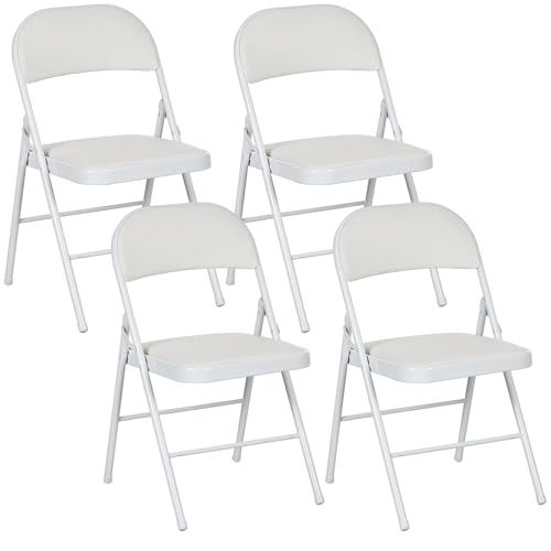 HOMCOM Klappstühle 4er-Set, tragbare Bürostühle mit Kissen, Kunstleder, Weiß