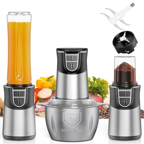 Produktbild: TPGSING 3-in-1 Küchenmaschine 500W Mixer & Zerkleinerer für Smoothies, Fleisch, Gewürze