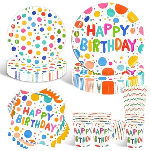 geburtstag partygeschirr 80 teile für 16 gäste, partyteller, servietten, strohhalme