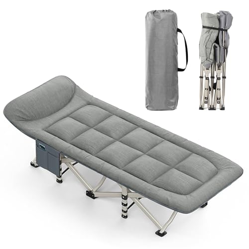 caliyo campingbett klappbar bis 200 kg, 190 x 68 x 40 cm, feldbett mit tasche, hellgrau