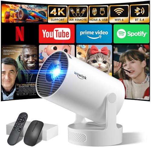mini projector 4k 1080p, tragbarer projektor mit wifi 6 und bluetooth 5.4, weiß