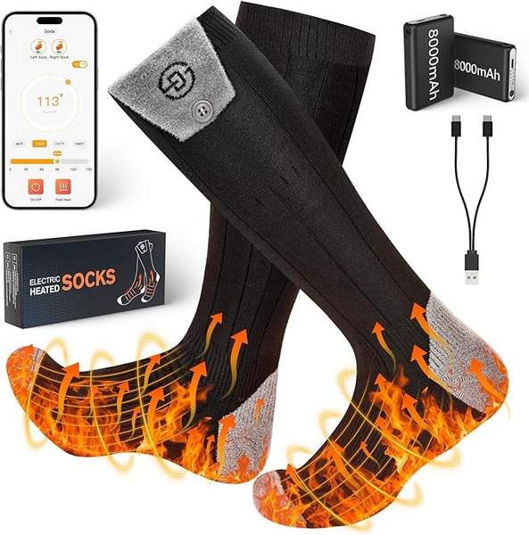 Produktbild: Beheizbare Socken 8000mAh USB Wiederaufladbar für Damen Herren mit APP-Steuerung