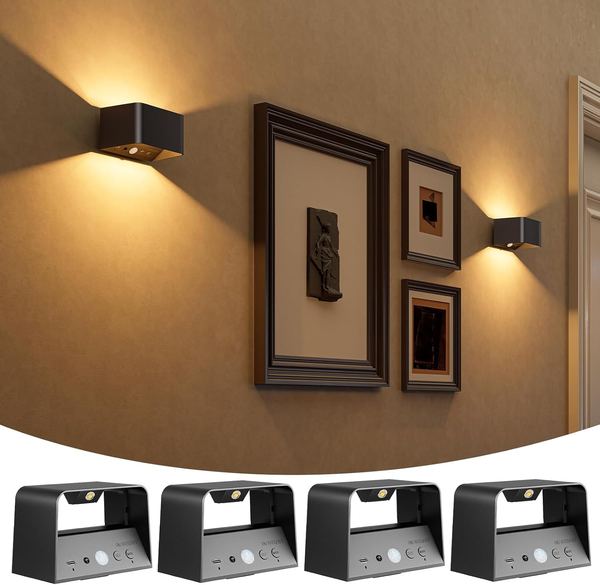 NIORSUN Wandleuchte Innen Akku mit Bewegungssensor, 5000mAh LED Wandlampe Black