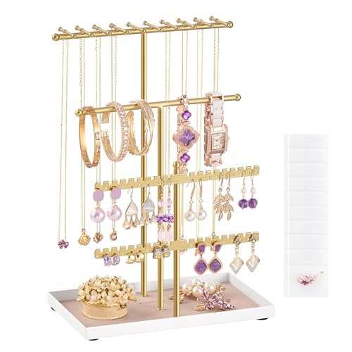 songmics schmuckständer metallrahmen mit samt-tablett, aufbewahrung für halsketten, armbänder, ohrringe, ringe