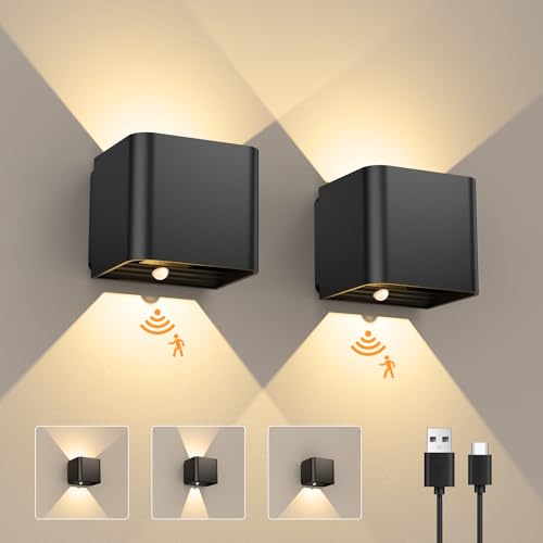 gearlite 2er set led wandleuchten mit bewegungsmelder außen innen 3000k ipx4 Akku