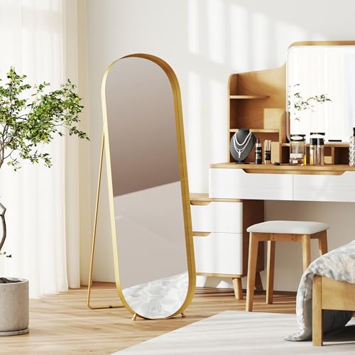 HOMCOM gewölbter standspiegel 160 x 50 cm mit metallrahmen und bruchsicherem glas, gold