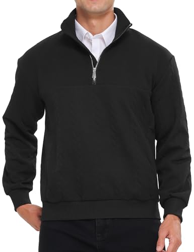 aptro herren sweatshirt schwarz, pullover ohne kapuze, halb-reißverschluss, langarmshirt, seitentaschen, größe L
