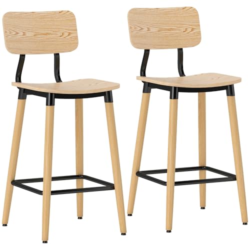 HOMCOM Barhocker 2er Set mit Rückenlehne, Tresenhocker für Küche und Wohnzimmer