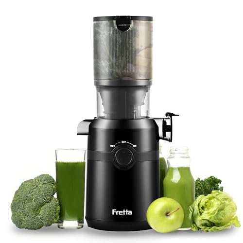 fretta juicer, slow juicer 1 liter, 108 mm breiter zufuhrschacht, bpa-frei, einfach zu reinigen