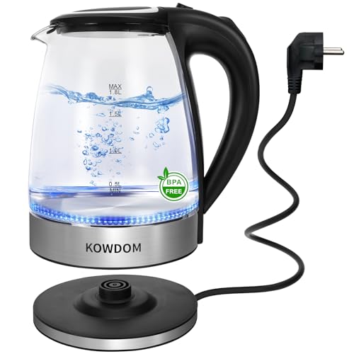 glaskessel 1,8l kowdom borosilikatglas 2200w blitzaufheizung, automatischer abschalt- und trockenlaufschutz