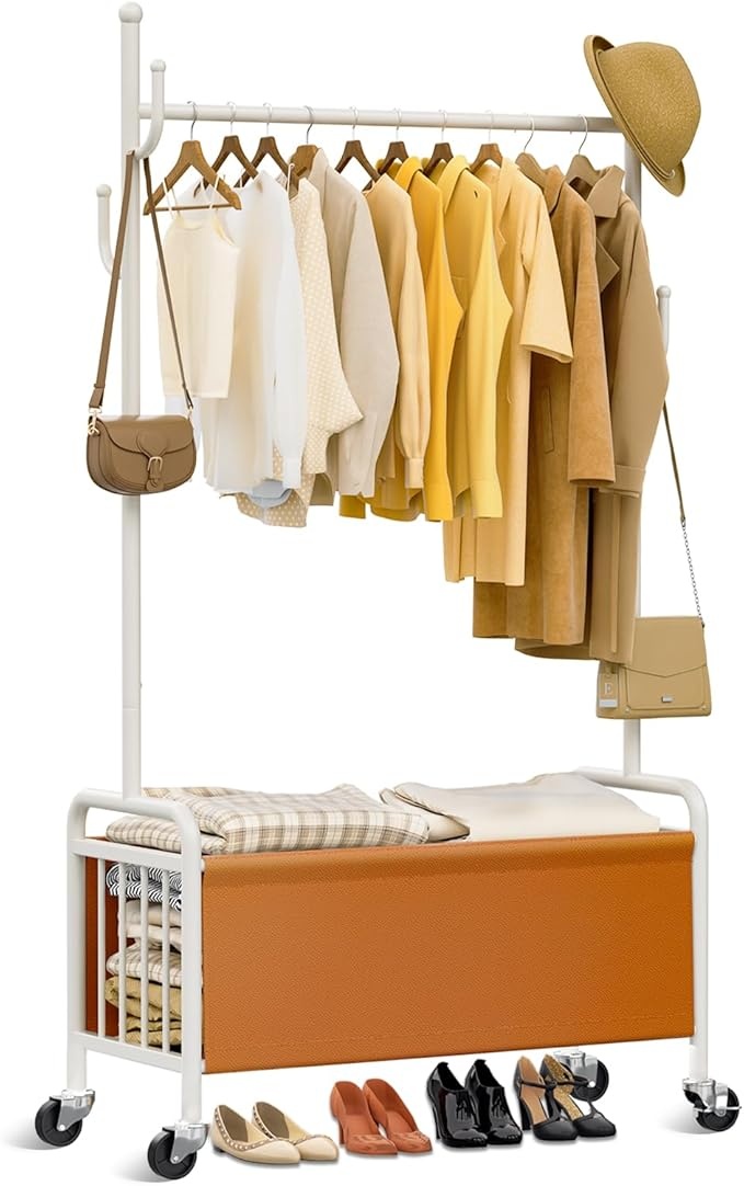 flouree kleiderständer mit rollen 3-in-1 und aufbewahrungskorb 80cm breit