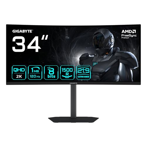 gigabyte gs34wqca 34" wqhd curved gaming monitor 3440 x 1440 120hz 1ms free sync hdr