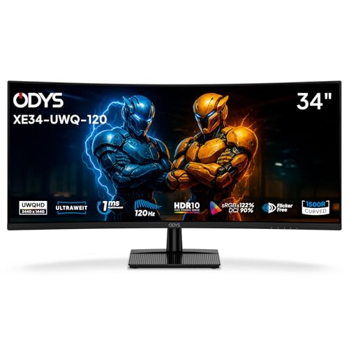 ODYS 34 Zoll Curved Gaming Monitor UWQHD VA-Panel 3440x1440