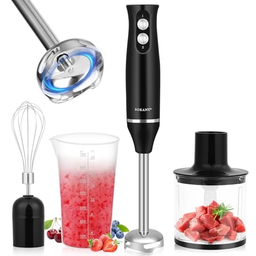 Lustlocke 4-in-1 stabmixer 500 W, pürierstab mit schneebesen, zerkleinerer, messbecher