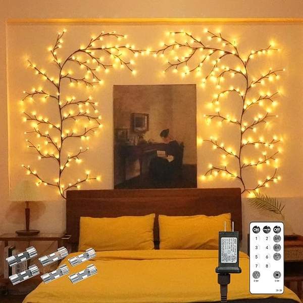 Lichterkette Weidenrebe 144 LEDs mit Fernsteuerung  Innen Deko für Zimmer