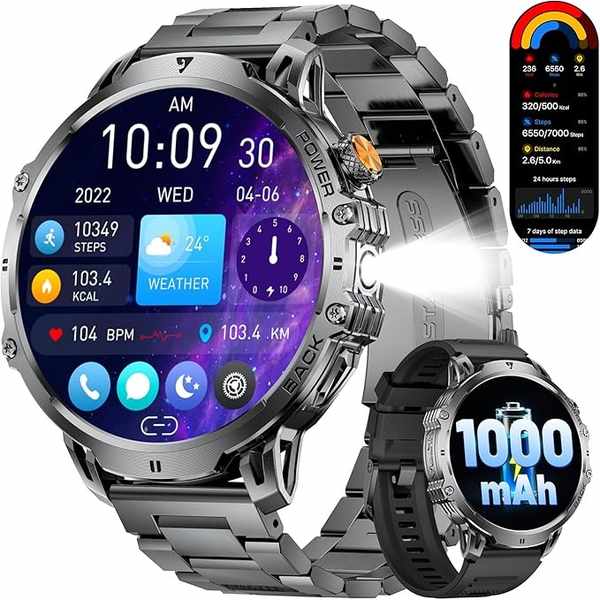 LIGE Militär Smartwatch Herren 1,85" HD Touchscreen, IP68, 110+ Sportmodi, Schwarz