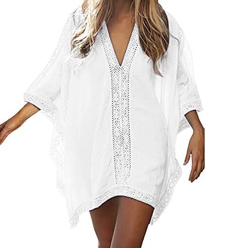 tunika damen strandkleid, luftige strandtunika sommerkleid in weiß, einheitsgröße