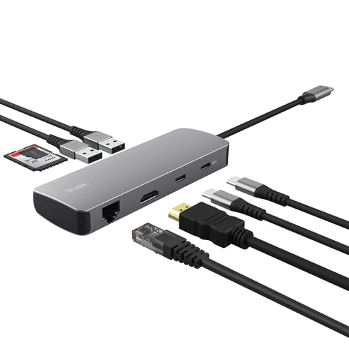 usb c hub adapter 8-in-1 trust vylor multiport für laptop und smartphone