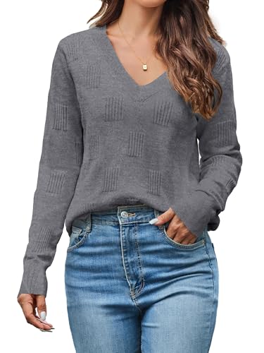 cindeyar damen pullover langarm v-ausschnitt strick winter oberteile dunkelgrau s