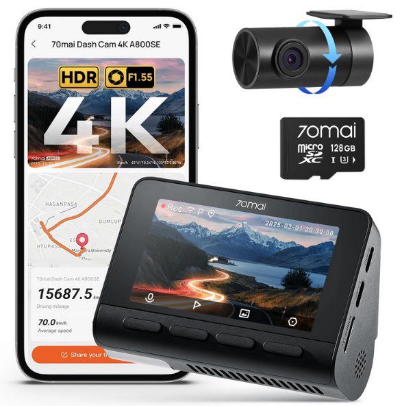 70mai A800SE Dashcam 2160P 1080P GPS WLAN 128GB SD Karte 95,98