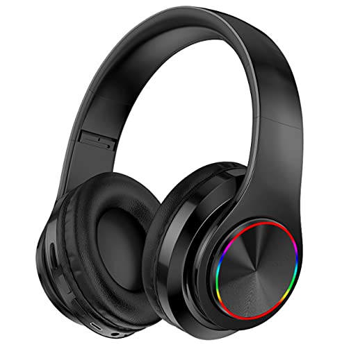 Produktbild: kabellose bluetooth-kopfhörer mit bunten lichtern, faltbar, stereo-surround, mikrofon, schwarz