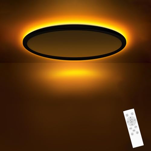 slochi led deckenleuchte dimmbar 15w 1500lm flach rund mit fernbedienung schwarz