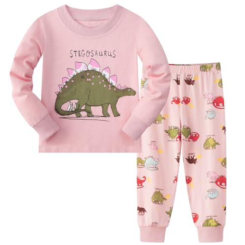 dinopjs mädchen schlafanzug dino pyjama set langarm mit hose 2-7 jahre rosa