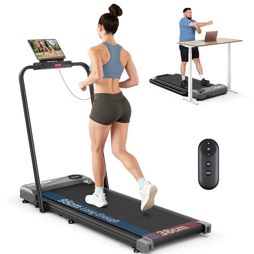 therun laufband klappbar für zuhause, walking pad mit handlauf und led-anzeige, bis 10 km/h