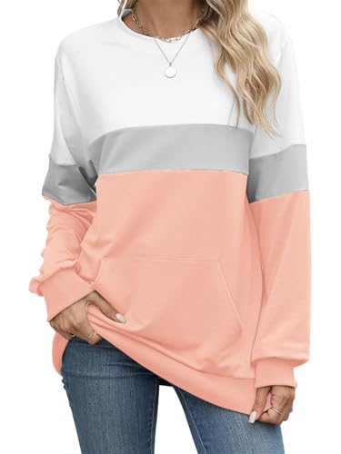Sweatshirt Damen Langarm Rundhals Pullover Mehrfarbig Lässig Herbst M