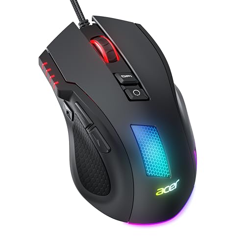 acer gaming maus 12800 dpi, wired maus mit 1000hz, 8 tasten, rgb-leuchten