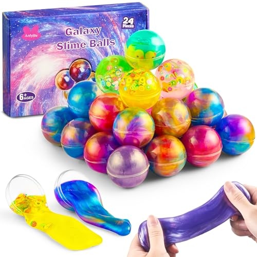 galaxy slime balls 24er-pack von anfylife, dehnbar, nicht klebrig, ungiftig