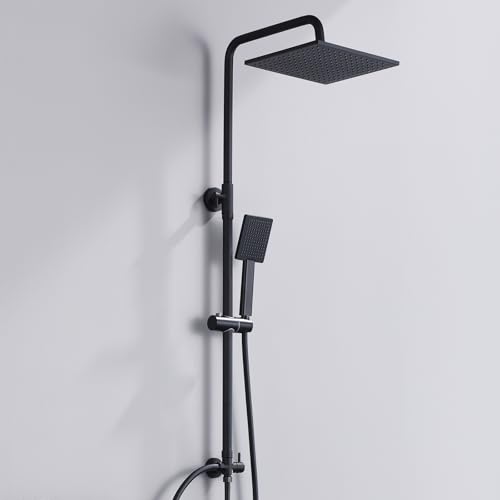 auralum regendusche schwarz, quadratischer duschkopf 25x25cm, höhenverstellbar 74-109cm