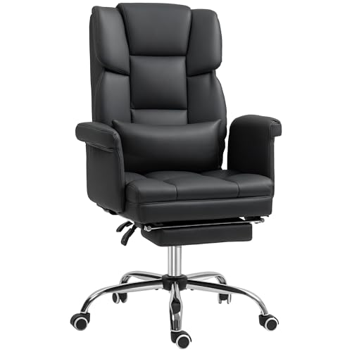 homcom ergonomischer bürostuhl mit liegefunktion, lendenkissen, höhenverstellbar, schwarz