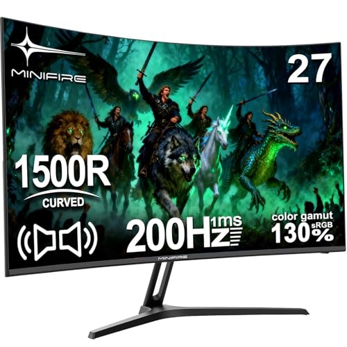 minifire 27 zoll gaming curved monitor 200hz 1ms 130% sRGB 1920x1080 VA panel mit lautsprechern