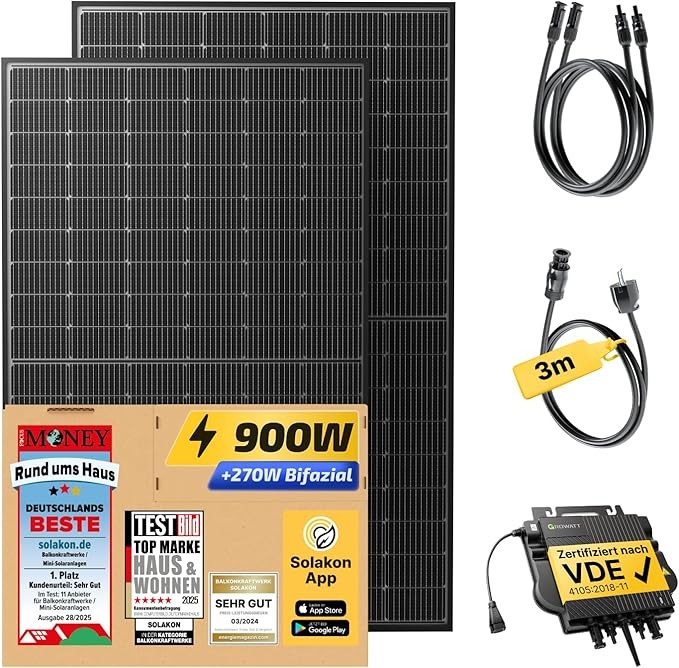 Solakon 900W Balkonkraftwerk 800W Komplettset mit 450W bifazialen Modulen