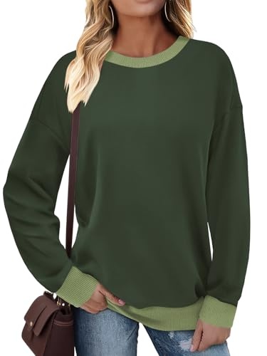 Pullover Damen Langarm Sweatshirt Rundhals Kontrast Tunika Oberteil