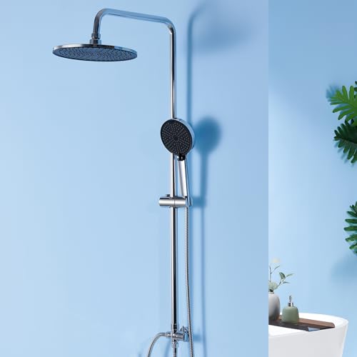 auralum regendusche 250 mm rund, höhenverstellbare duschstange, 4 strahlarten