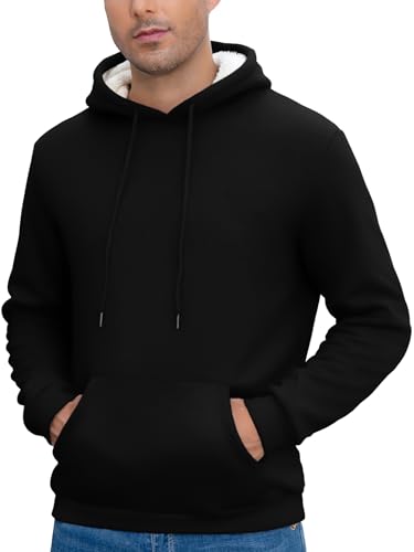 Produktbild: Herren Fleece Hoodie XL Schwarz mit Kängurutasche Sherpa Kapuzenpullover