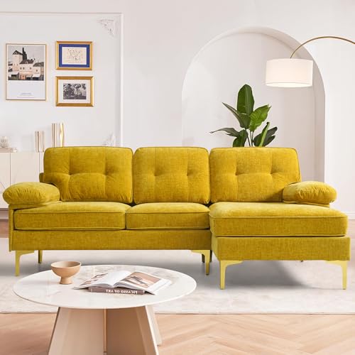 duanduan ecksofa 3-sitzer 210cm mit abnehmbaren kissen gelb chaiselongue l-form