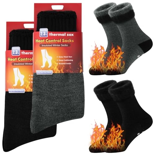 Thermosocken Damen 2 Paar Rutschfest Flauschig Warm Bettsocken 37-42