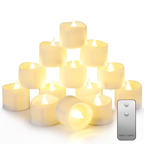 Produktbild: led teelicht mit fernbedienung 12 stück, batteriebetrieben, für hochzeit, halloween, weihnachten