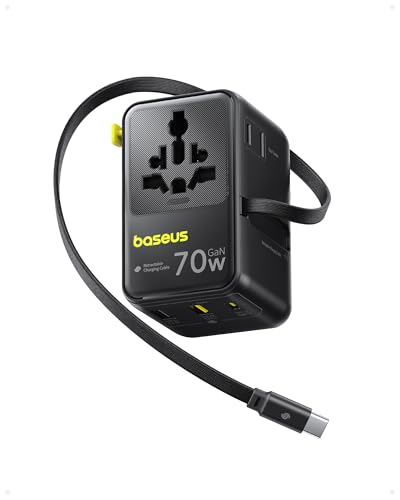 Baseus reiseadapter 70W weltweit, 2AC+2USB A+USB C, ausziehbares kabel