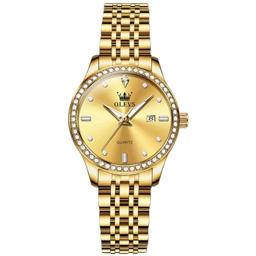 OLEVS Herrenuhr Edelstahl analog Quarzuhr wasserdicht mit Kalender und Diamant