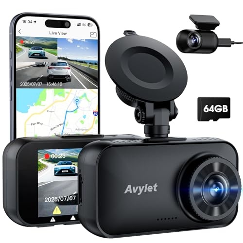 Avylet 4K Dashcam vorne hinten, dual kamera 5GHz WiFi, ADAS, WDR, 64GB, GPS