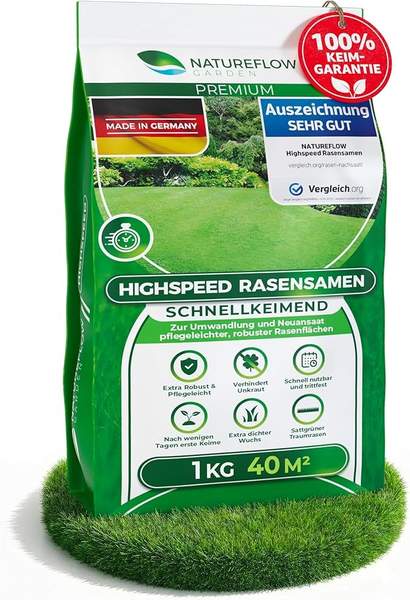 Rasensamen 1 kg schnellkeimend, hochwertig und robust, für dichte Rasenfläche