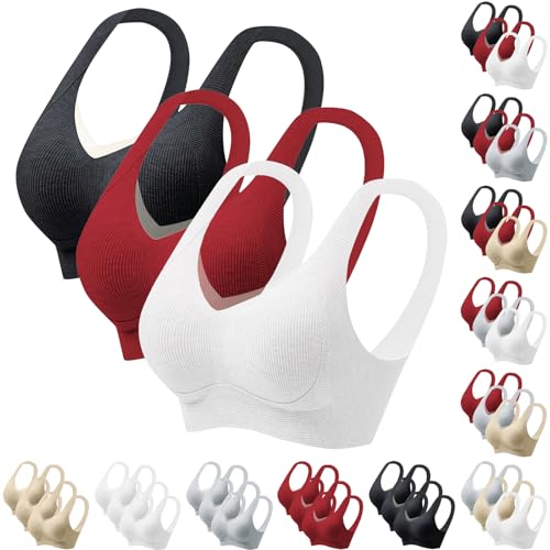 xcxc 3er pack damen bh ohne bügel push-up effekt unsichtbarer soft sports bh mit breiten trägern