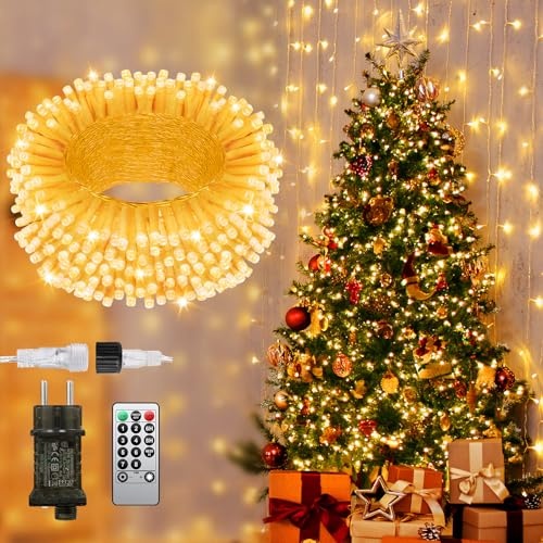 JIXXULVU lichterkette außen 38m 380 led warmweiß, wasserdicht mit timer 8 modi