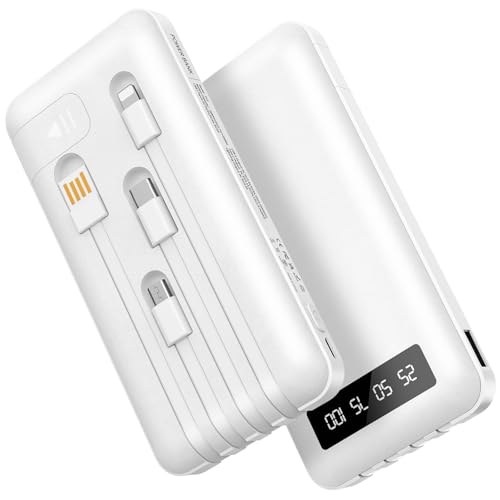powerbank 26800mAh mit 4 kabeln, 22.5W usb c schnellladefunktion, für iphone und samsung
